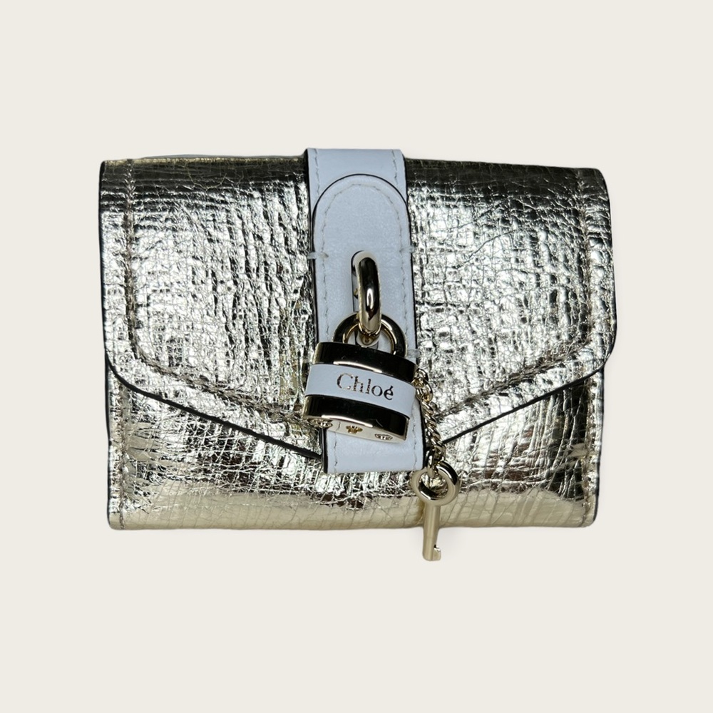 CHLOÉ Women's Mini Aby Metallic Leather Wallet Gold NEW